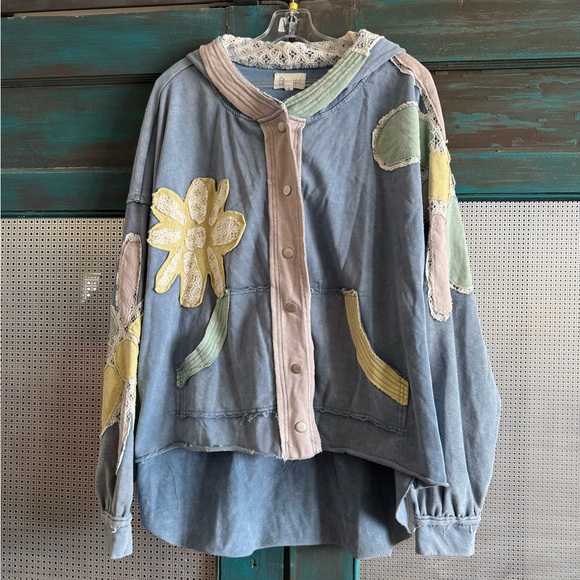 Women's Blue Floral Hoodie - Picture 5 of 7